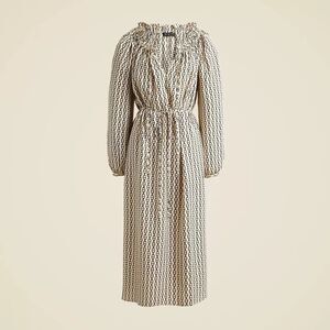 J. Crew Ruffleneck Midi Dress Size Small Vintage Links Print Tie Waist Old Money